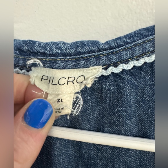 Pilcro Frill Collar Denim Buttondown Shirt - Picture 6 of 7